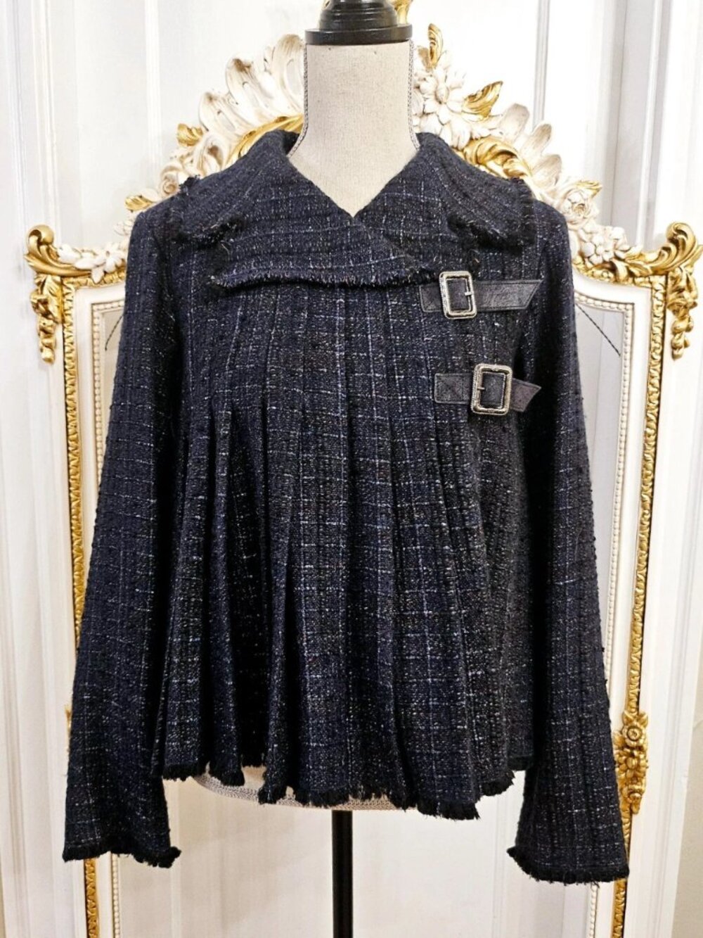 CHANEL 13A PARIS-EDINBURGH NAVY TWEED WITH SEQUINS PLAID JACKET, FR 36